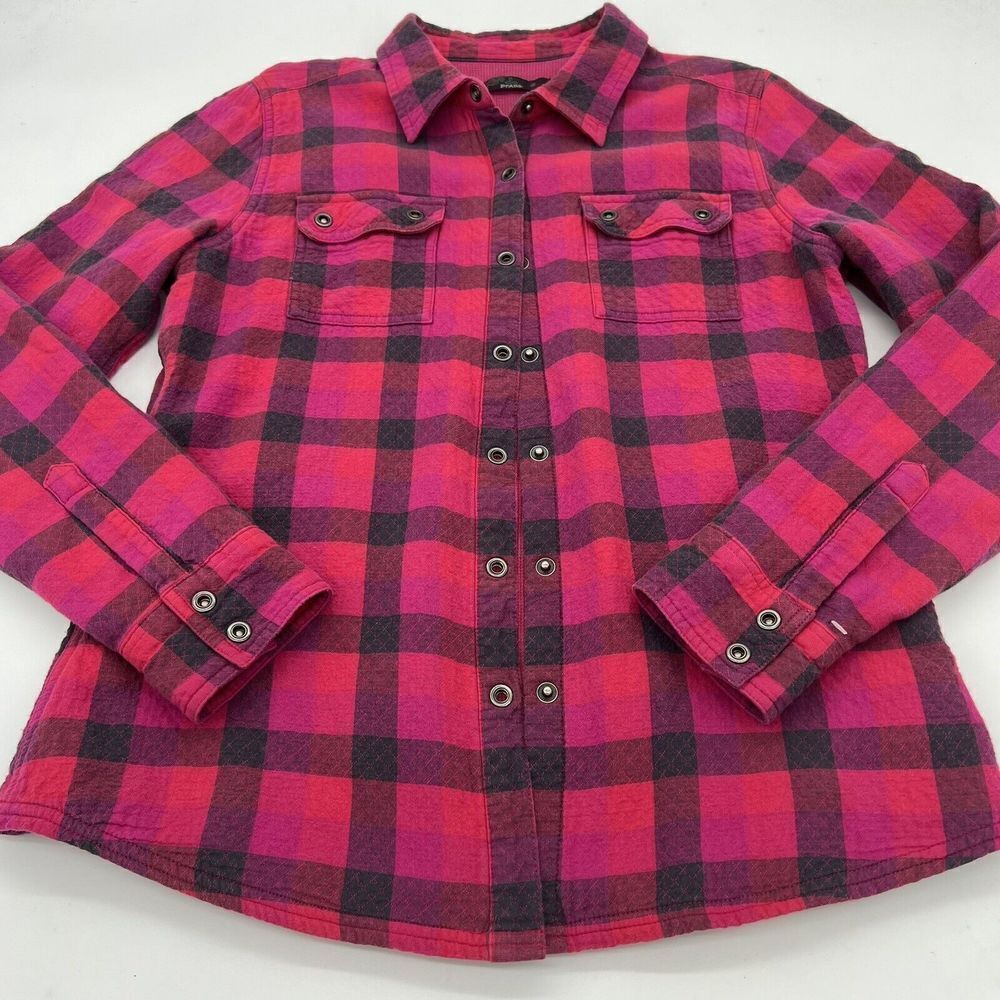 Prana Shirt Womens Small Pink Thermal Lined Plaid Cotton Jacket Bridget